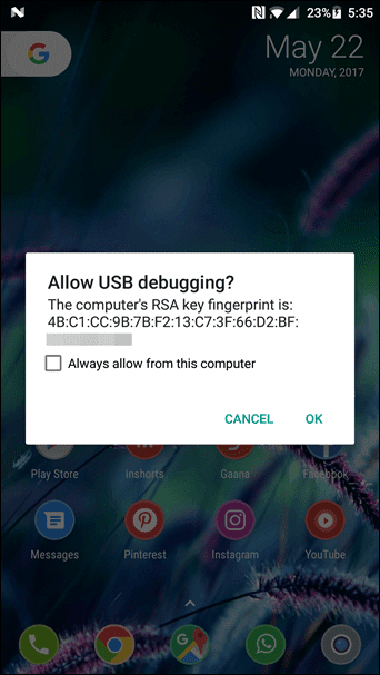 Sollte das USB-Debugging eingeschaltet sein 3
