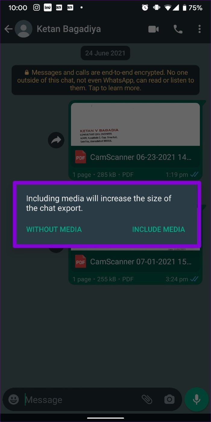 Chat-Exporteinstellung Android