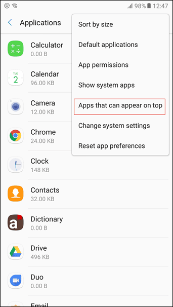 Bildschirmüberlagerungsfehler beheben Android 5