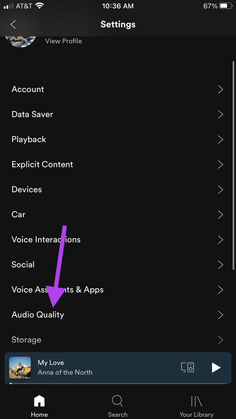 Spotify-Audioeinstellungen im Einstellungsmenü