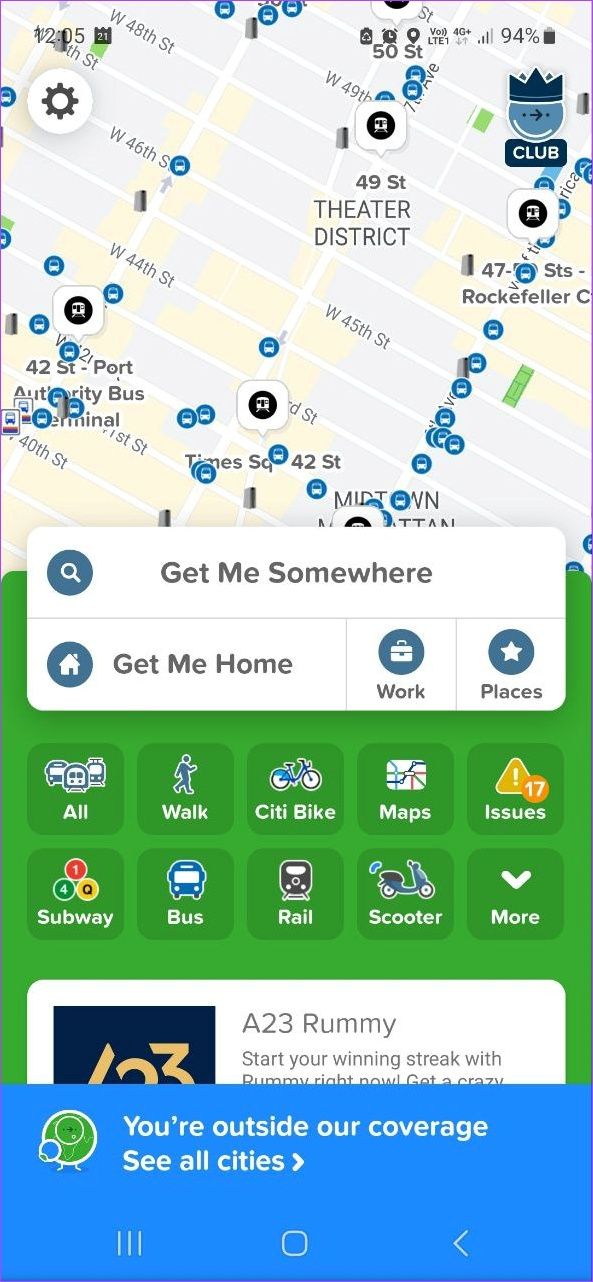 Homepage der Citymapper-Android-App