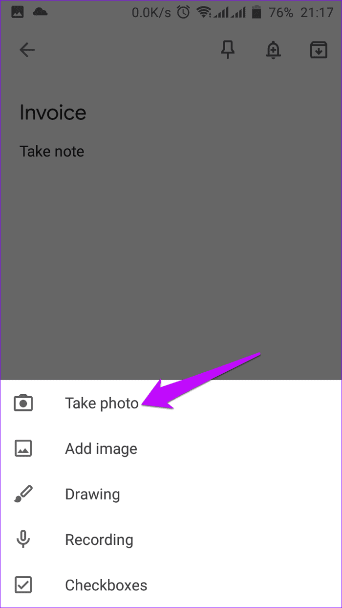 Google Keep App Foto machen