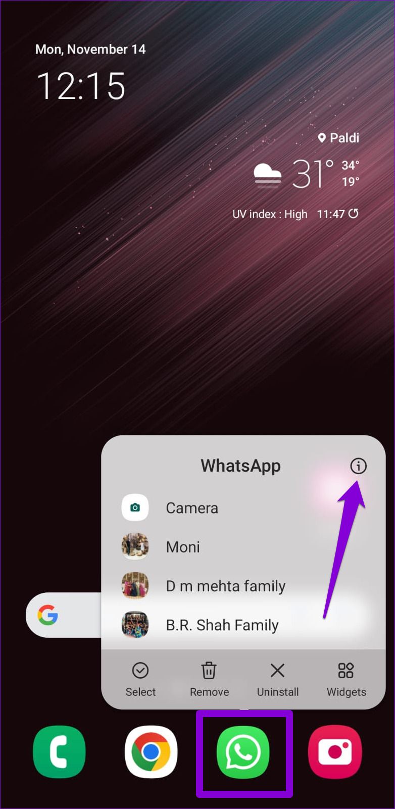 Öffnen Sie die WhatsApp-App-Info