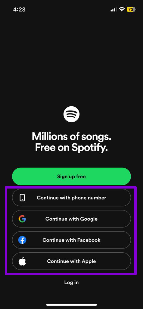 Spotify-Anmeldeseite