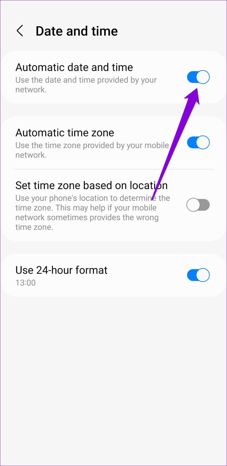 Stellen Sie Datum und Uhrzeit auf Android automatisch ein