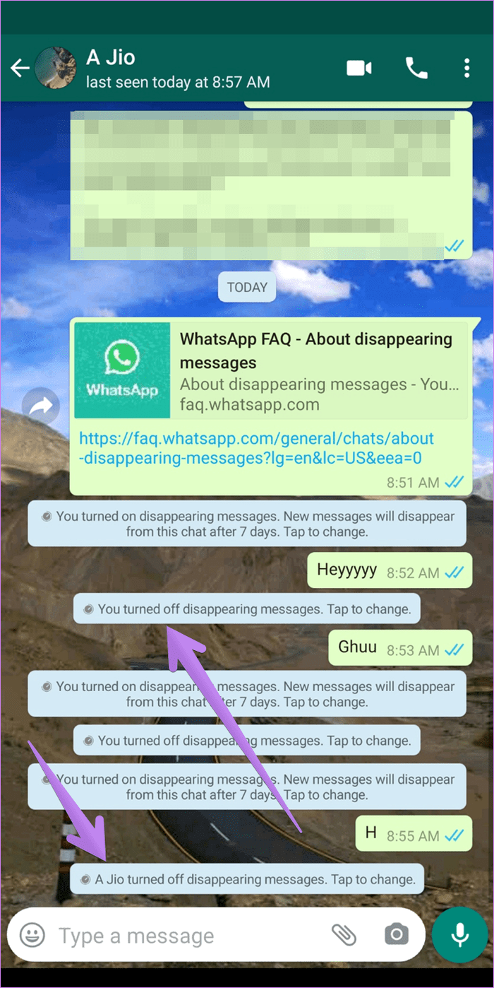 Verschwindende WhatsApp-Nachrichten wurden deaktiviert, was bedeutet, dass 2
