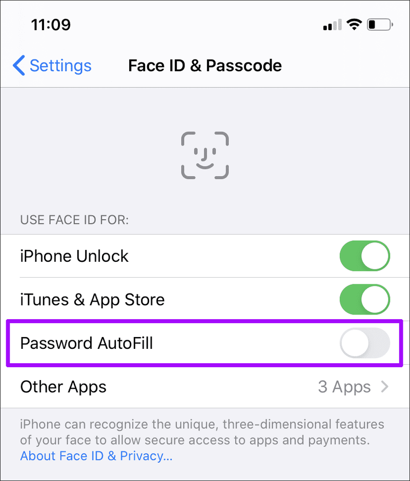 Deaktivieren Sie das automatische Ausfüllen des Touch ID Face ID-Passworts 4