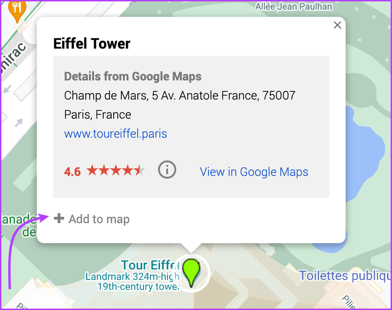 Klicken Sie auf Zur Karte hinzufügen, um Google Maps anzupassen