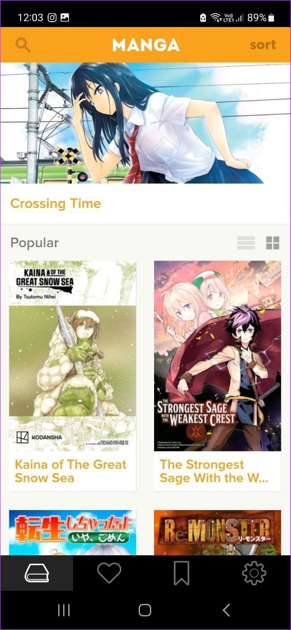 Crunchyroll Manga Android-App-Startseite