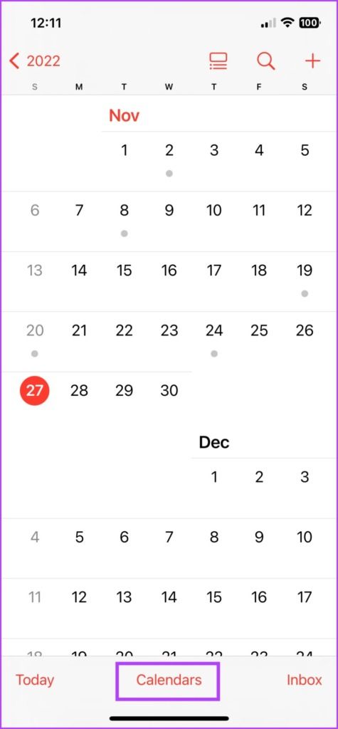 Wechseln Sie in der Kalender-App zur Registerkarte „Kalender“.