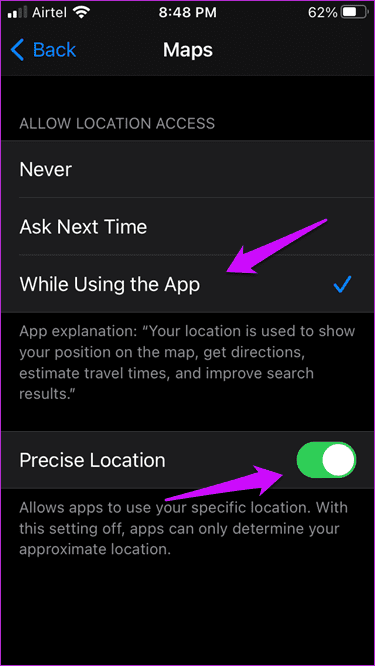 Beheben Sie Apple Maps funktioniert nicht auf dem iPhone-Fehler 4