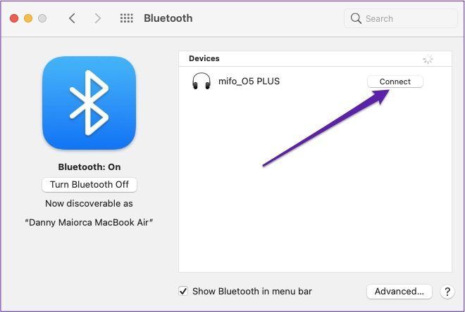 Verbinden Sie sich mit dem Gerät Bluetooth-Taste Mac