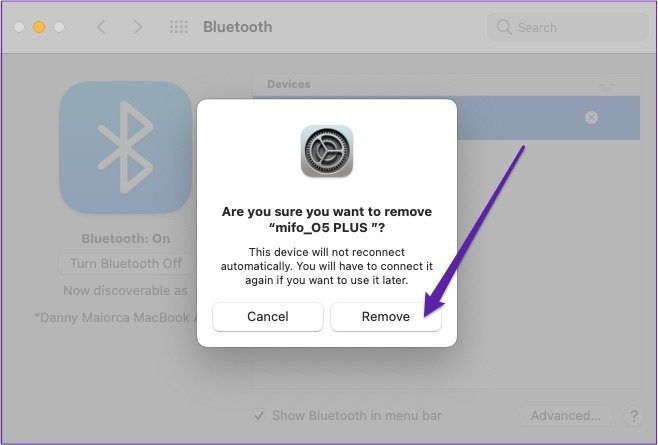 Entfernen Sie die Gerätebestätigung Bluetooth Mac