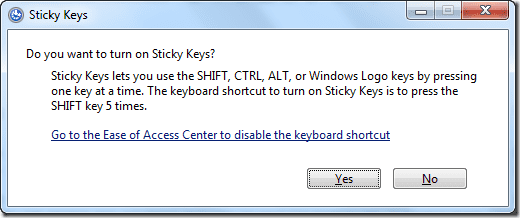 Aktivieren und Deaktivieren von Sticky Keys, Filter Keys und Toggle Keys in Windows 7