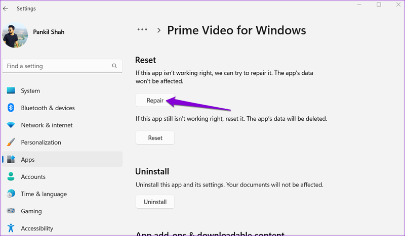 Reparieren Sie die Prime Video-App unter Windows
