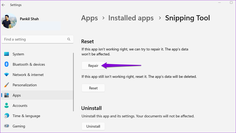 Reparieren Sie das Snipping-Tool unter Windows