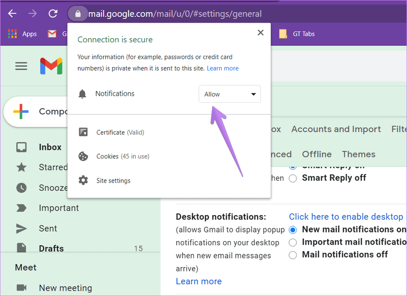 Google Mail-Benachrichtigungen funktionieren nicht unter Windows 10 7