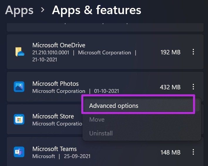 Erweiterte Optionen für Microsoft-Fotos
