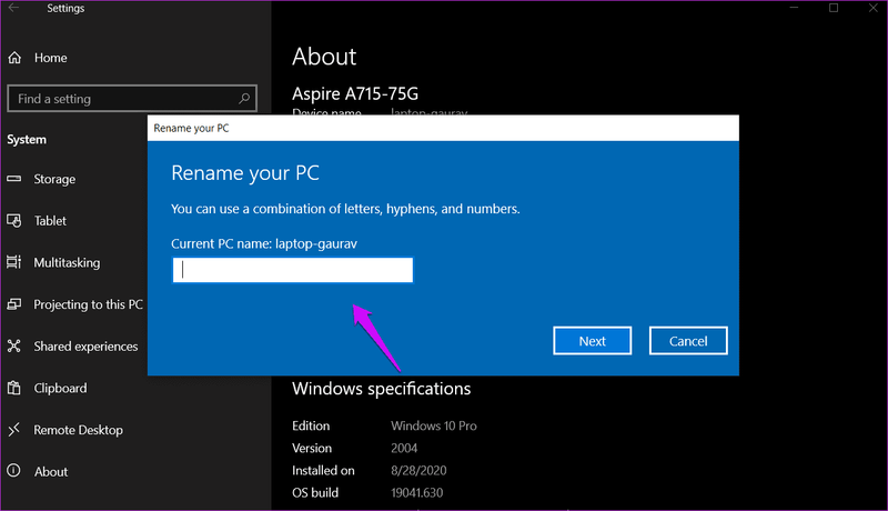 Ändern Sie den Computernamen in Windows 10 2