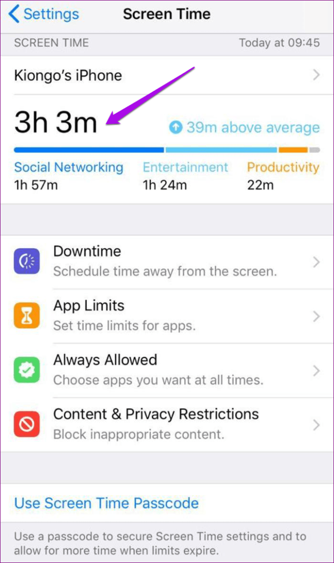 Überprüfen Sie die Bildschirmzeit auf verschiedenen Geräten. iOS-Einstellungen Bildschirmzeitnutzung